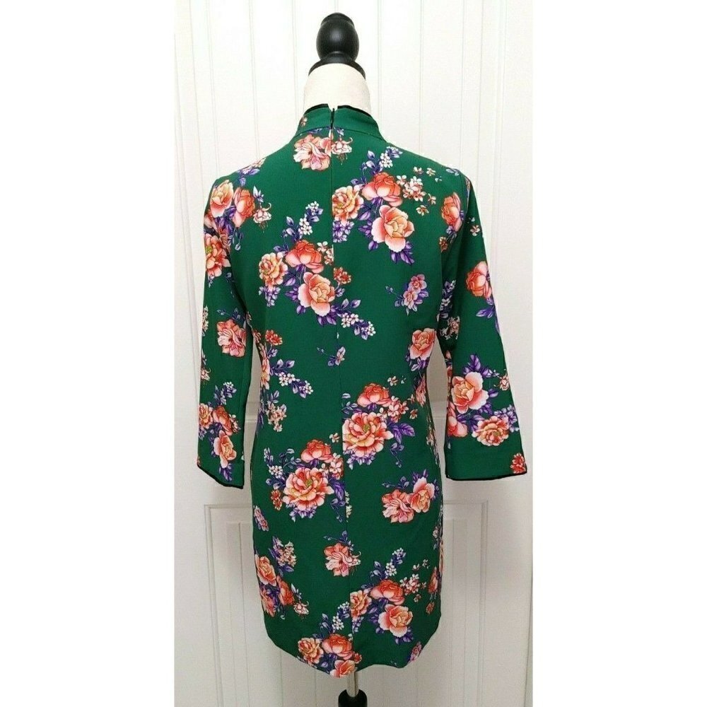 ZARA WOMAN Cheongsam Mini Dress Mandarin Collar Green Floral Size Small - Picture 6 of 8